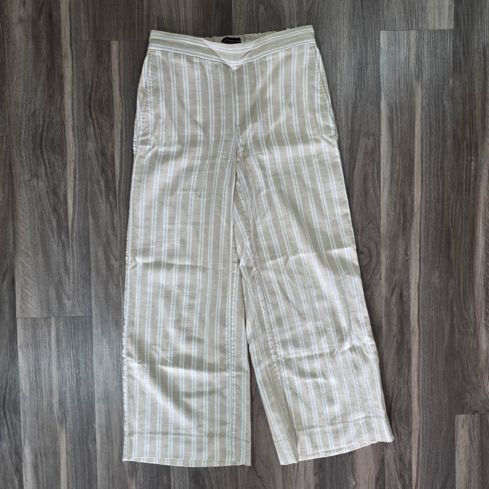 Banana Republic Rowan Wide Leg Striped Pants Tan White Size 0